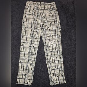 MM Lafleur The Condesa Pants 8 Cubist Jacquard Mid Rise Ivory Blue Stret…